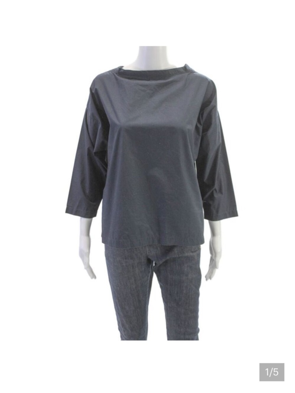 Makie Women Basic Boat Neck 3/4 Sleeve Black Cotton Blouse Size S